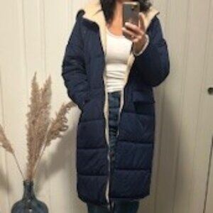 Navy and sherpa coat